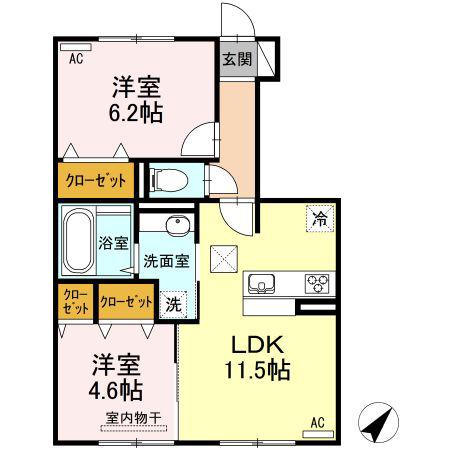 プレリー泗水(2LDK/1階)の間取り写真