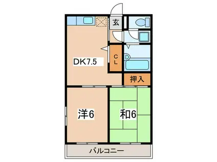 スカイコート21(2DK/2階)の間取り写真