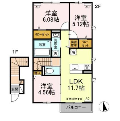 ムーンボウ(3LDK/2階)の間取り写真