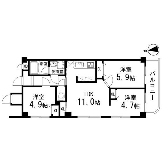 クレアール(3LDK/3階)の間取り写真