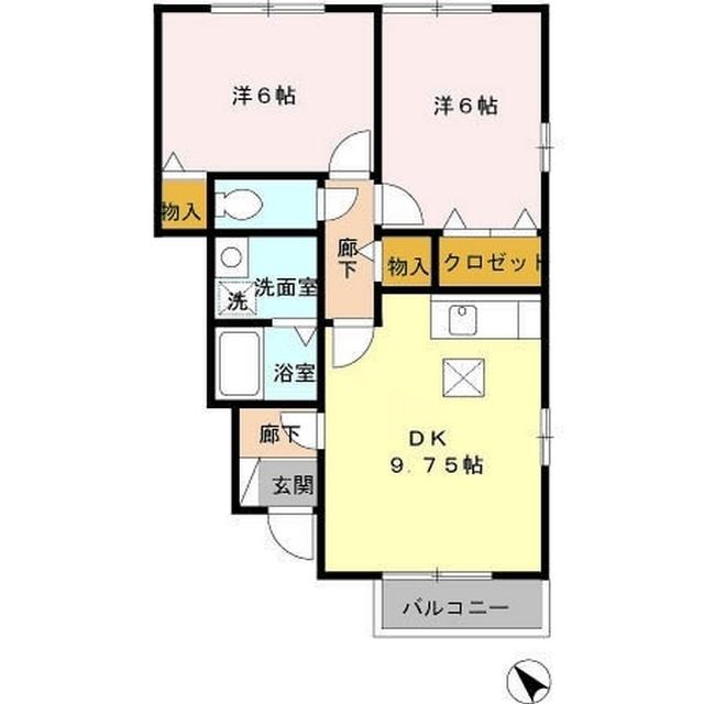 ミーティア(2DK/1階)の間取り写真