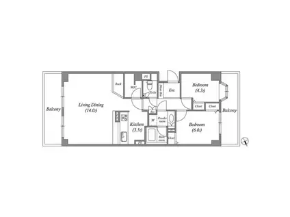 磯子台スカイマンション(2LDK/4階)の間取り写真