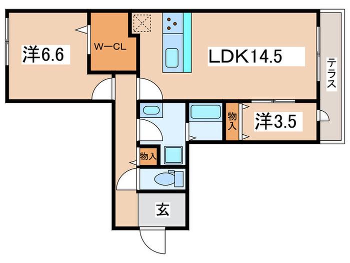 フェリシア東田辺(2LDK/1階)の間取り写真