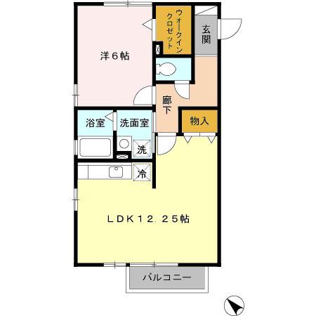 フォンティーヌS(1LDK/2階)の間取り写真