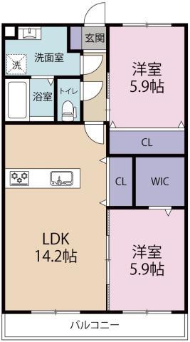 ガーデンヒルズ城南X(2LDK/3階)の間取り写真