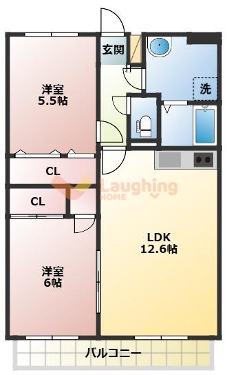 グリーンヒルズ津福(2LDK/6階)の間取り写真