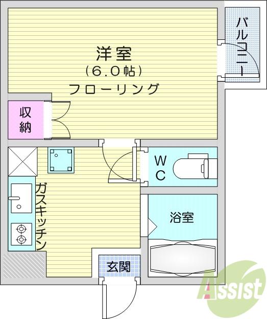 ビューパレス越路(1K/3階)の間取り写真