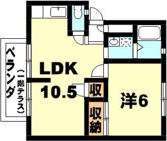サンシティ平井A棟(1LDK/2階)の間取り写真