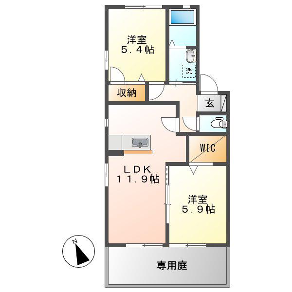ノーブル田の上(2LDK/1階)の間取り写真