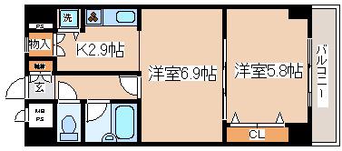 ライオンズマンション三宮第2(1LDK/8階)の間取り写真