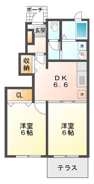 メゾンオルタンシア(2DK/1階)の間取り写真