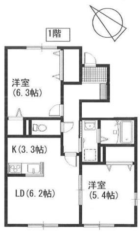 シャルマン(2DK/1階)の間取り写真