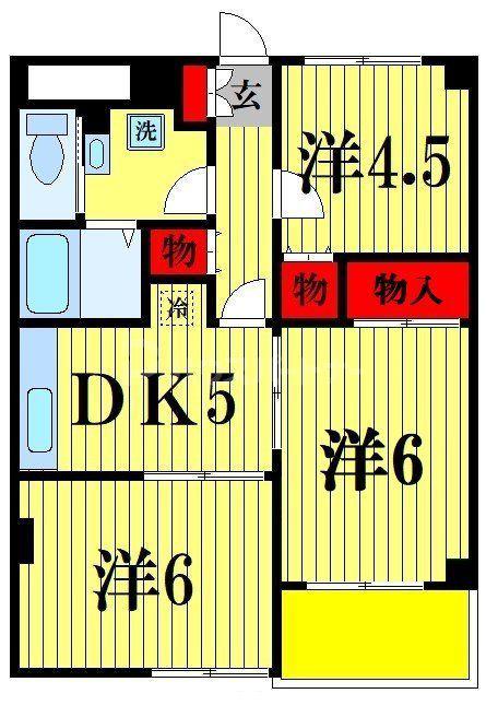アンソレイエ松戸(3DK/1階)の間取り写真