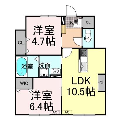 エルキュール A棟(2LDK/1階)の間取り写真