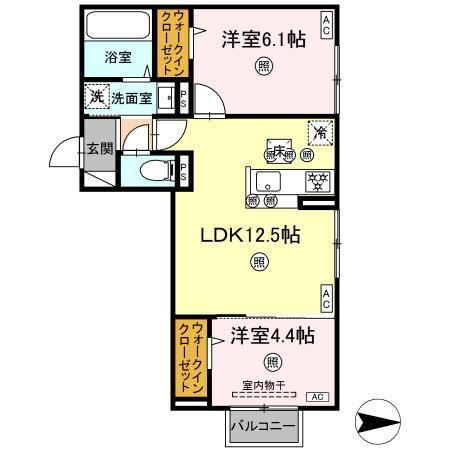 アフィネ浜ノ茶屋(2LDK/1階)の間取り写真