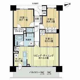 ライオンズ台原フォレストフォート(3LDK/2階)の間取り写真