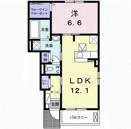 グランローゼ加屋I(1LDK/1階)の間取り写真