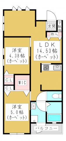 ラ・ヴィラ・シェ・カトウOUEST(2LDK/2階)の間取り写真