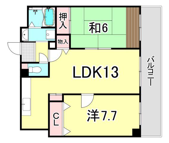 ボヌール宝塚(2LDK/4階)の間取り写真