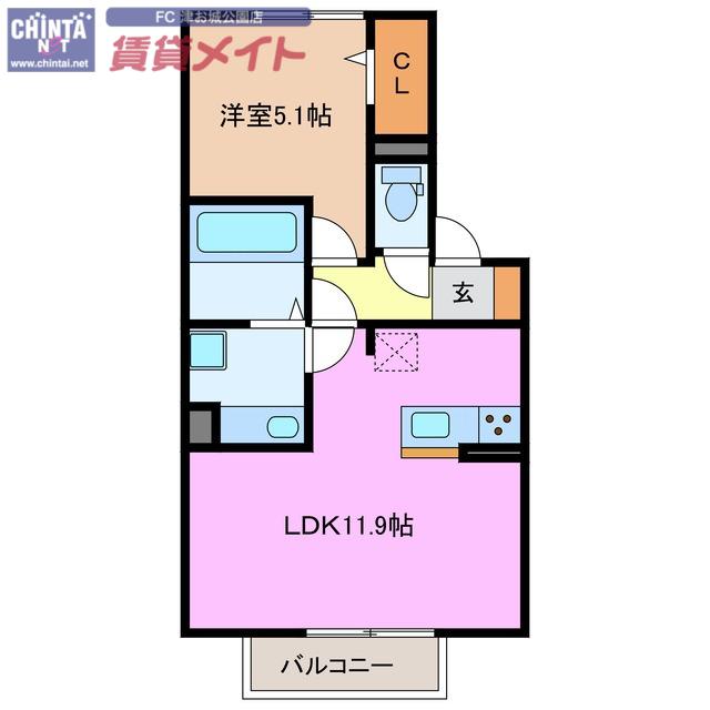 ソーテル南新町(1LDK/2階)の間取り写真