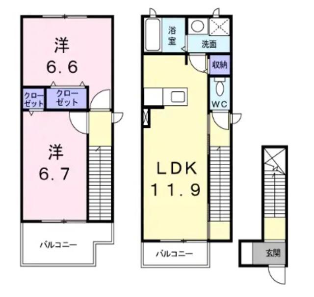 ディオーネ・ジ・エータウエスト(2LDK/2階)の間取り写真