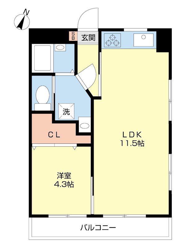 風祭マンション(1LDK/5階)の間取り写真