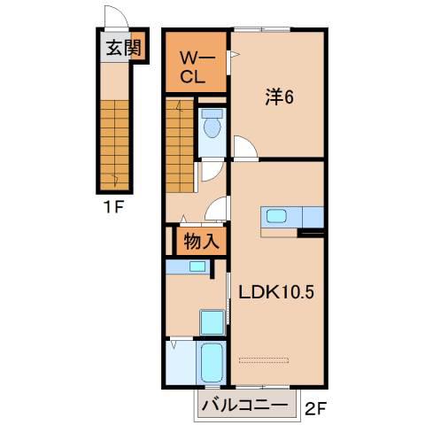 アネックス日前(1LDK/2階)の間取り写真