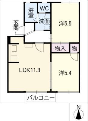 スプルース惟信(2LDK/2階)の間取り写真