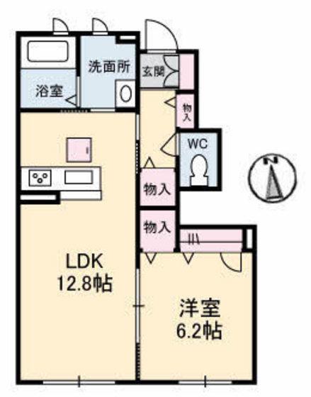 フェリーチェ タカシマ II(1LDK/1階)の間取り写真
