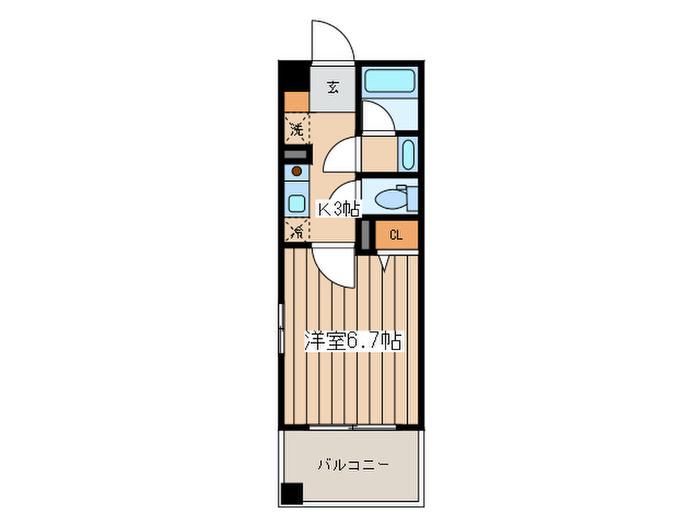 ライムレジデンス汐入(1K/6階)の間取り写真