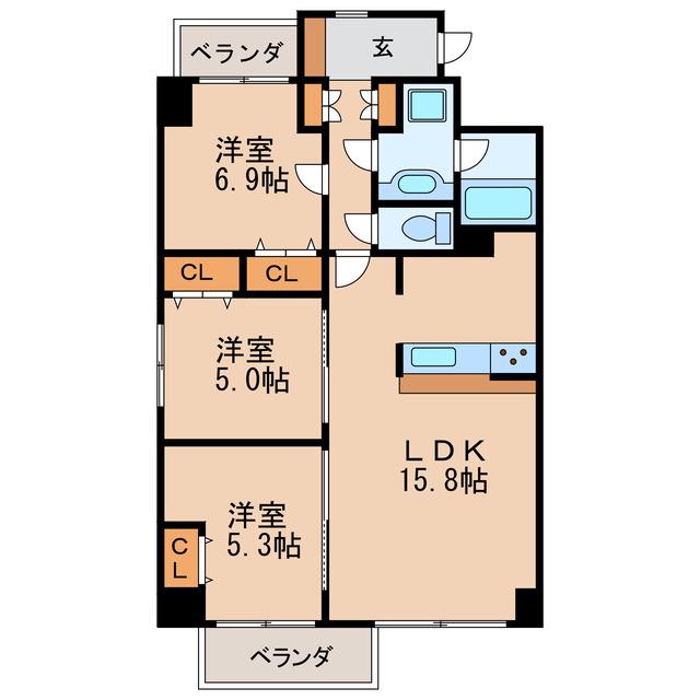 ラヴァーチェ徳川(3LDK/2階)の間取り写真