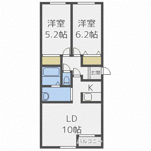 グランメール214(2LDK/3階)の間取り写真