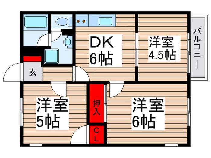 エバーコート東松戸A(3DK/2階)の間取り写真