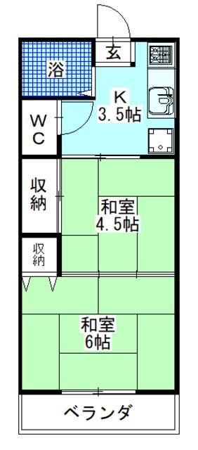 第2日の出荘(2K/2階)の間取り写真