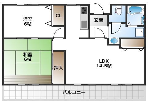 クレール豊中曽根(3LDK/1階)の間取り写真