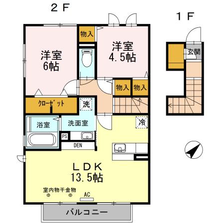 BRYANT PARK B(2LDK/2階)の間取り写真