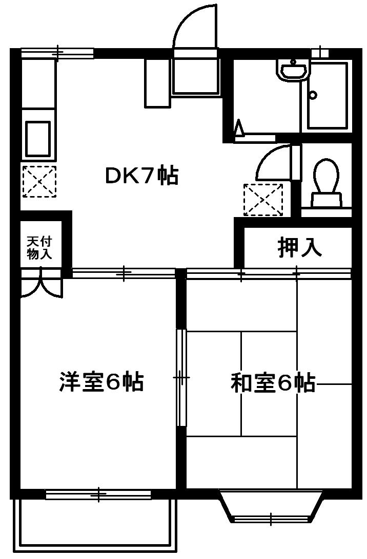 メープルハイツ(2DK/2階)の間取り写真