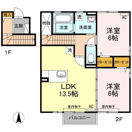 ウィルコート大松 B棟(2LDK/2階)の間取り写真