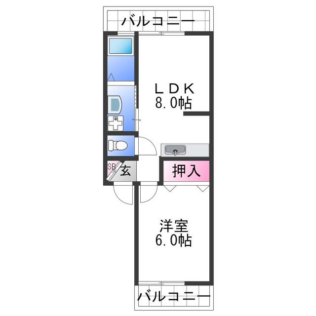 カトレアハイツ(1LDK/2階)の間取り写真