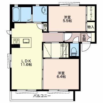 グランコートIV(2LDK/2階)の間取り写真