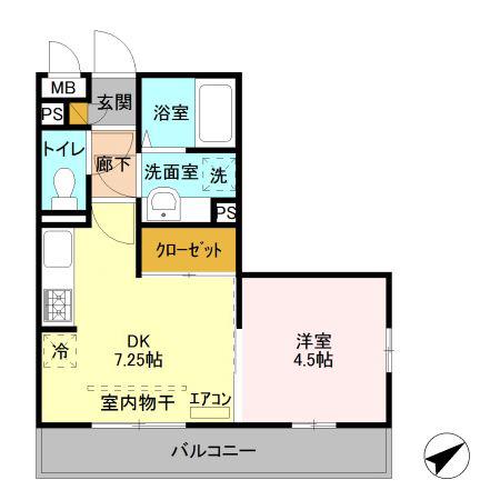 オペラハウス上大島 C(1DK/3階)の間取り写真