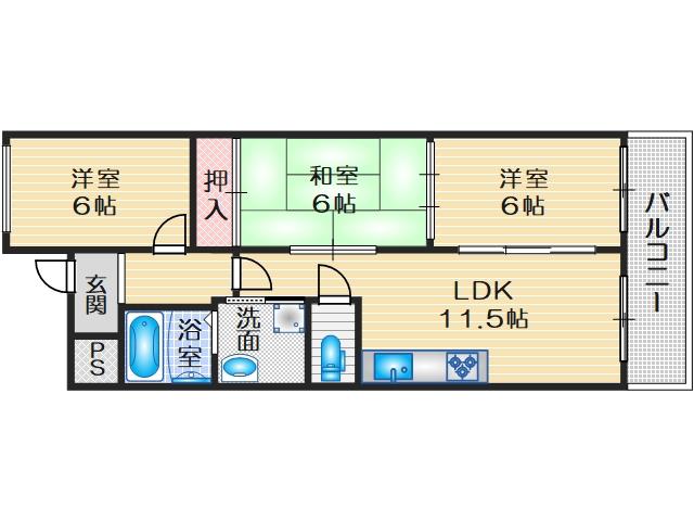 千里関大前コーポラスB棟(3LDK/5階)の間取り写真