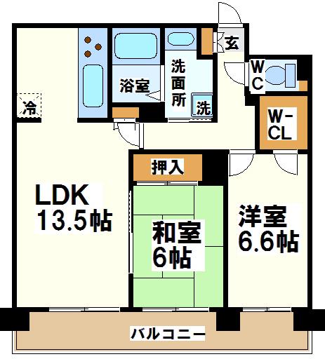 調布パークホームズ(2LDK/6階)の間取り写真