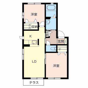 むぎわらぼうし(2LDK/1階)の間取り写真