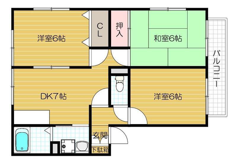 サニーフレッシェンI(3DK/2階)の間取り写真