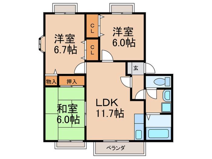 ティアラ安川(3LDK/2階)の間取り写真