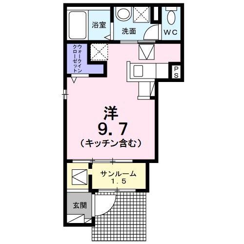 コンフォール B(ワンルーム/1階)の間取り写真