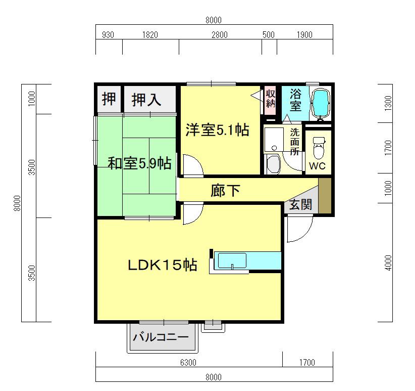 シティーハイツ(2LDK/1階)の間取り写真