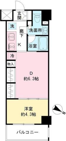 アイビス市ヶ谷(1DK/1階)の間取り写真