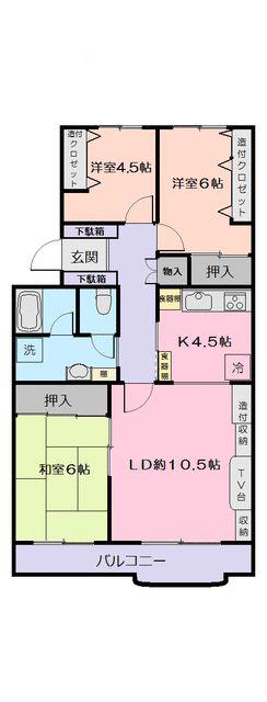 コープ野村園生2号棟(3LDK/2階)の間取り写真
